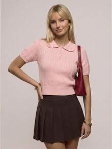 SHEIN Unity Saia Feminina Vintage de Cor de Café com Bainha Assimétrica, Cintura com Ajuste de Metal, Estilo Retrô Universitário Y2K Millennium, Adequada para Casual, Escritório, Férias de Verão, Praia, Encontros, Festa, Formatura, Volta às Aulas, Versátil e da Moda - Castanho - Visão 12