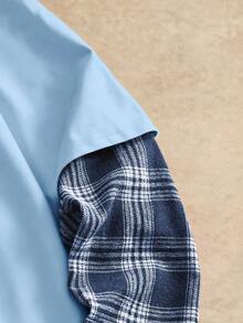 HIMLAND 男士休闲通勤街头格子印花T恤 - 天藍色 - 查看 3