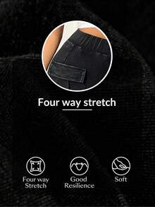 Flexra 女士弹力腰带工装口袋休闲喇叭牛仔裤 - 黑色 - 查看 7