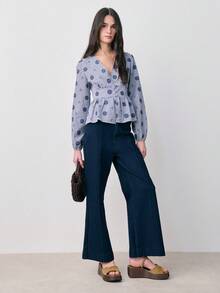 Nöista Long-Sleeve Blouse Features A V-Neckline, Cinched Waist, Peplum Hem Create A Flattering Silhouette. Spring, Summer, Easter. - Royal Blue - View 5