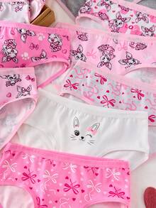 SHEIN 10条/套 女孩可爱卡通豹纹和兔子印花内裤，色彩鲜艳甜美，适合情人节 - 彩色 - 查看 4