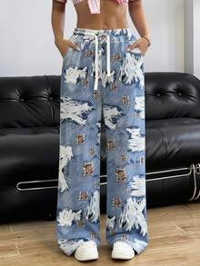 EMERY ROSE Women's Casual All-Over Print Drawstring Waist Loose Pants - Multicolor - View 3