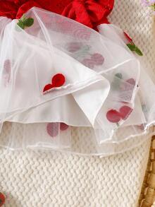 Newborn Baby Girls Cute Flutter Sleeve Bow Hem Tulle Mesh Princess Dress - Red - View 7