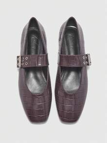 CUCCOO BIZCHIC 复古方头玛丽珍鞋，女士浅口皮鞋，厚底一脚蹬乐福鞋 - 棕色 - 查看 2