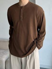 DAZY قميص بنصف سوستة بلون بني داكن للرجال، ربيع - بني - مشاهدة 6
