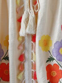 SHEIN LUNE 大码女式法式休闲优雅印花长袖衬衫 - 杏色 - 查看 5