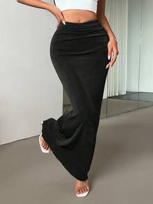 Firerie Chân váy nữ màu xanh lá cây thanh lịch, tối giản, cạp thấp, thích hợp cho kỳ nghỉ hè và những buổi hẹn hò. - màu đen - Xem 4