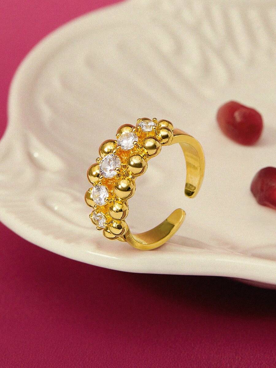 Glisma Women Open Ring,Old Money,Outfits,Classy,Metallic/Texture,Elegant,Fall/Autumn/Winter,Premium,For Mom/Women/Girl/Mother,Vintage,Gold,Gemstoneold Money,Outfits,Classy,Metallic/Texture,Vintage,Elegant,For Mom/Women/Girl/Mother,Gemstone,Heart,Valentine's Day,Gold,Easter,Travel/Beach/Vocation,Boho,Grunge - Gold - View 1