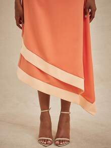 NYA SZN Matching Set Top And Skirt Halter Neck Camisole Tank Sleeveless Midi Skirt Fit And Flare Spring Summer Event Party Elegant Luxury Occasion Outfits For Women - Orange - View 6