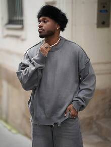 Heavens Edit Autumn/Winter Unisex Street Style Minimalist Long Sleeve Crew Neck Pullover Sweater With Fringe & Distressed Details, Loose & Comfortable - Grey - View 1