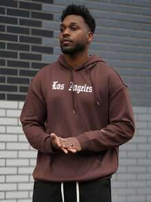 Heavens Edit Men's Los Angeles Letter Pouch Pocket Hoodie Sweatshirt, New Autumn/Winter, Long Sleeve Top - Brown - View 6