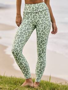 Aralina Women's High Waist Leopard Print Casual Fitness Workout Leggings - Green - View 11