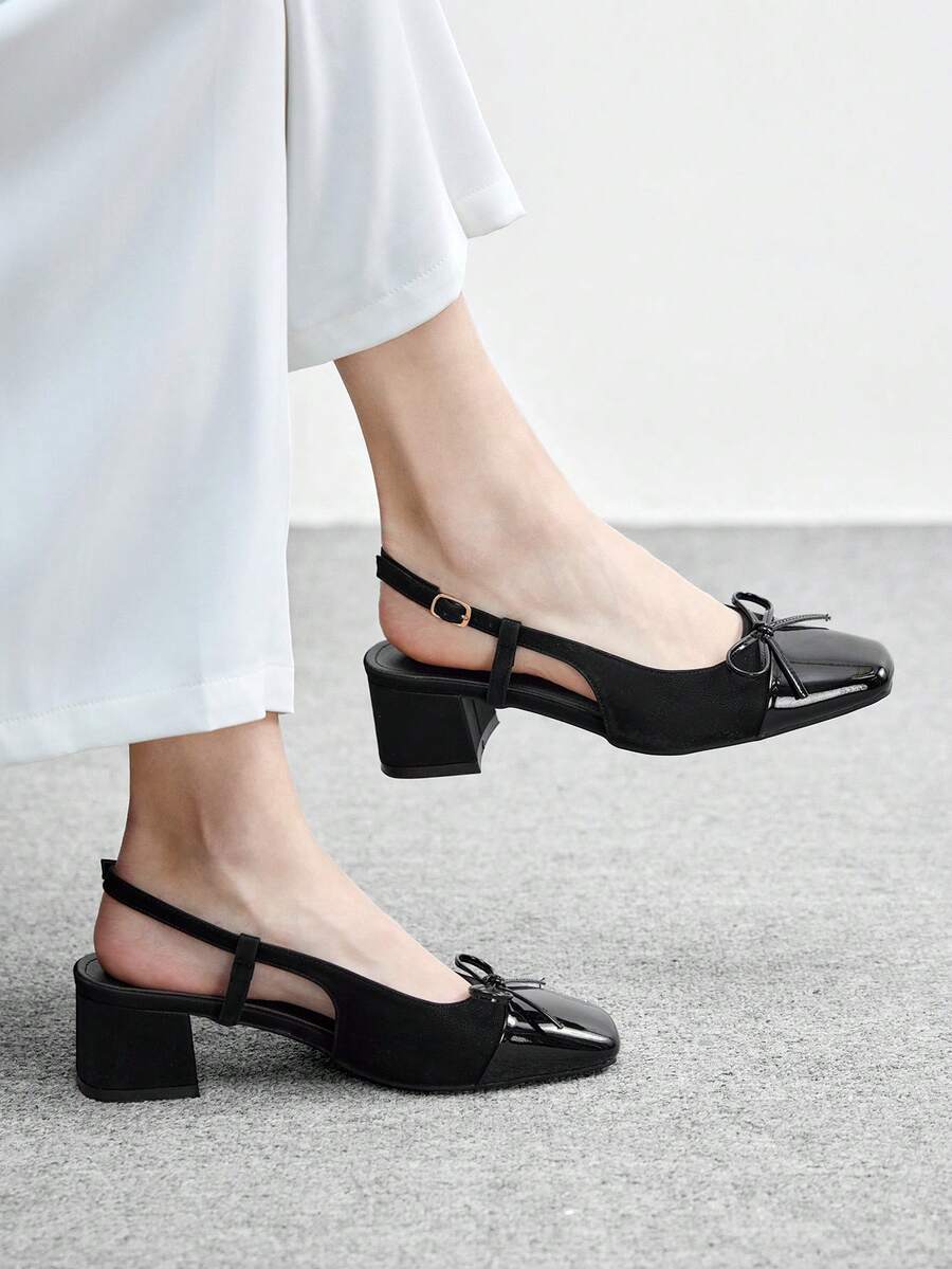 CUCCOO BIZCHIC 女士时尚经典后系带黑色平底鞋,适合圣诞节穿着 - 復古黑 - 查看 1