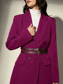 Aveloria Modichic Jaket Blazer Wanita Lengan Panjang Longgar dengan Kerah Lapel dan Dua Sabuk Pinggang - Hot Pink - View 4
