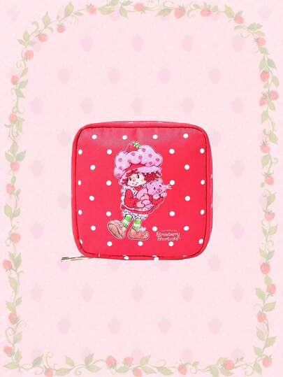 Strawberry Shortcake | ROMWE Cartoon Figure Graphic & Polka Dot Pattern Fashion Thick Padded Large Capacity Portable Cosmetic Bag