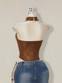 SHEIN ICON 女士Y2K时尚修身休闲露背上衣 - 咖啡棕 - 查看 10