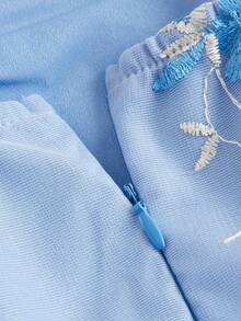 SHEIN Girlism Tween Girls Elegant Floral Embroidered Mesh Camisole Dress, Summer - Blue - View 6