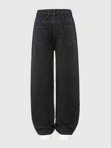 Tween Boys' Distressed Denim Jeans, Casual Loose Fit Baggy Retro American Style - Black - View 2