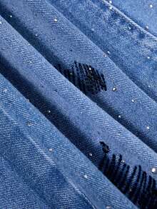 GlowEve Jupe mini en jean avec poche en biais, décoration de strass et broderie en forme de cœur pour femmes - Bleu azur - Voir 4