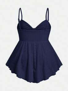 SHEIN EZwear 海军蓝针织加大码女式前系带吊带背心 - 藏蓝色 - 查看 2
