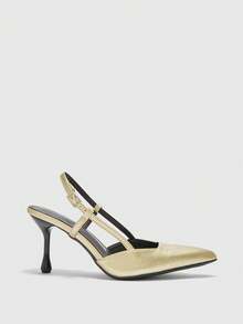 CUCCOO BIZCHIC Zapatos de tacón con estampado de piel de serpiente elegante para mujer, adecuados para ir al trabajo o para Navidad - Dorado - Ver 6