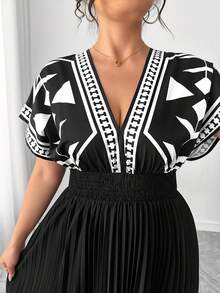 Elenzga Đầm nữ thanh lịch ôm dáng, thiết kế thắt eo, xếp ly co giãn, họa tiết hoa đen, đầm hè chất lượng cao. - màu đen - Xem 3