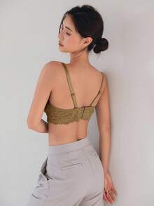 DAZY 纯色蕾丝可调节肩带轻薄衬垫文胸，女士内衣 - 棕色 - 查看 2