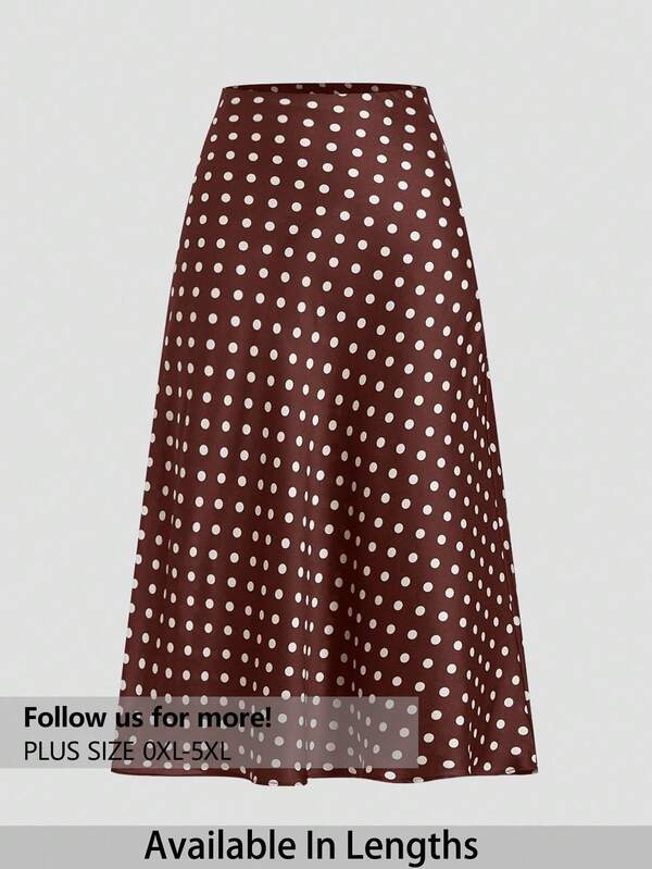 SHEIN Tall CURVE Plus Size Elegant Polka Dot Print A-Line Skirt, Suitable For Commuting Summer Outfits For Women  Weddings & Events