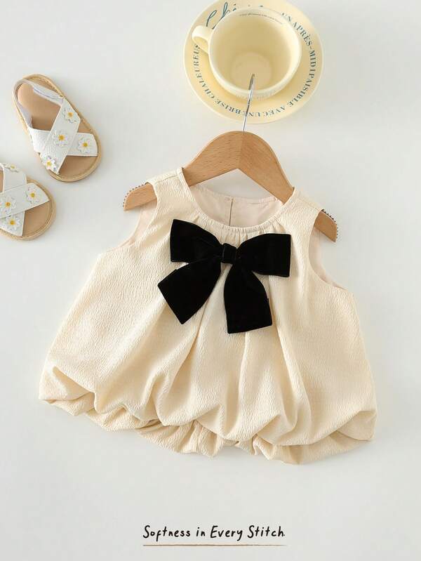 Cozy Pixies 女婴撞色蝴蝶结圆领无袖背心，百搭舒适