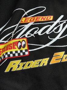 ROMWE MEN Prep 2026春夏男士休闲时尚Polo衫，翻领上衣，时尚运动短袖，春夏男士穿搭，情侣款 - 黑色 - 查看 3