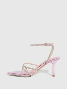 CUCCOO SZL Women's Pointed Toe Rhinestone Buckle Design Fashionable Daily Wear High Heel Sandals - Purple - View 9