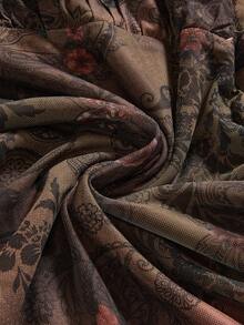 ROMWE Hippie 女士复古波西米亚嬉皮风多层荷叶边修身鱼尾裙 - 棕色 - 查看 4