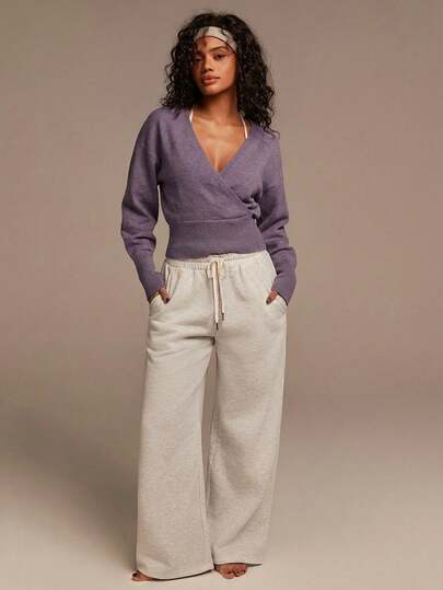 Athîral 여성용 솔리드 컬러 V넥 오버랩 캐주얼 다용도 긴팔 스웨터, 가을/겨울 외출에 적합