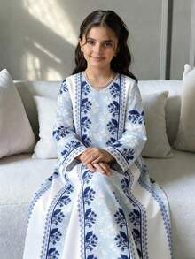 Tween Girls' V-Neck Floral Print Casual Loose Party & Outing Dress - Multicolor - View 1