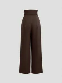 Sweetra Women's High Waist Loose Fit Flowy Casual Pants, Spring - Coffee Brown - View 2