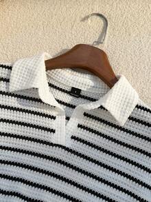 GlowEve 两件套女士菠萝提花 Polo 领套装，度假休闲女装 - 黑與白 - 查看 4