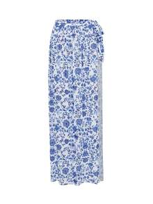 Swim Mulvari Women's 4-Piece Set: Blue Floral Print One-Piece Dress With Sheer Skirt, Long Sleeve Bodysuit, And Fitted Pants, Modest Yet Fashionable Vacation Swimsuit, Spring/Summer - Blue - View 8