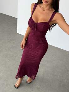 SHEIN PETITE Women's Elegant Lace Patchwork Slip Dress - Red Violet - View 1