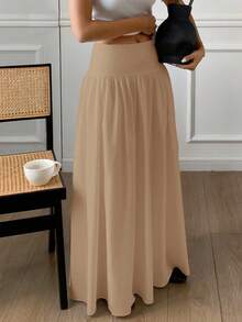 Serisse Chân váy xếp ly khóa kéo màu trơn dành cho nữ, kiểu dáng thường ngày, đa năng. - Màu Khaki - Xem 4