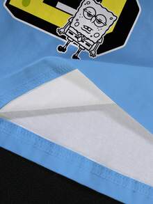 SpongeBob SquarePants | SHEIN Camiseta de manga corta con cuello redondo con estampado de letras y dibujos animados para hombres - Blanco - Ver 5