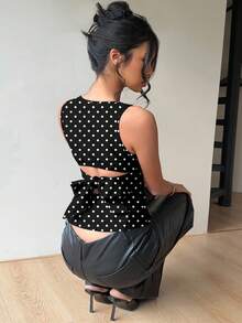 Blusa sin espalda con lazo en el cuello, sin mangas, adecuada para ir al trabajo y uso diario NGX0 - Blanco 5 - Ver 10