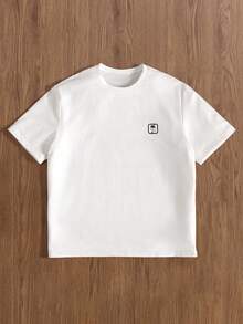 TOKVUE 男士夏季字母印花圆领短袖休闲 T 恤男士夏季服装男士街头潮流街头潮流 T 恤男士落肩 T 恤、街头潮流、男友礼物、返校、图案 T 恤、返校 - 白色 - 查看 3