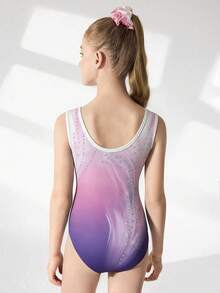SHEIN Áo liền quần không tay co giãn in họa tiết dành cho bé gái tuổi teen, nhiều màu sắc, phù hợp cho tập thể dục dụng cụ, thi đấu thể thao, tập luyện hàng ngày, họa tiết sống động, trang phục thể thao thoải mái. - Nhiều màu - Xem 2
