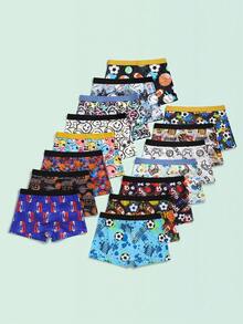 10条装 男童舒适笑脸、篮球、足球印花平角内裤，时尚卡通印花内裤 - 彩色 - 查看 2