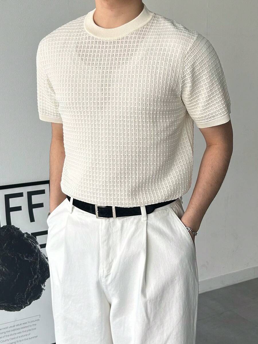 DAZY Men's Casual Solid Beige Commuter T-Shirt, Summer - Beige - View 1