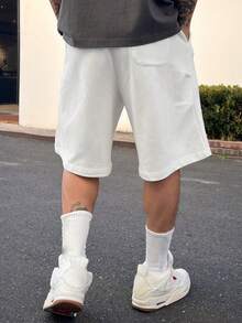 DAZY 男士字母印花白色弹力腰短裤，夏季 - 白色 - 查看 2