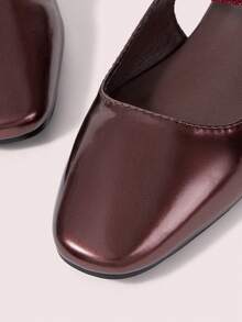 CUCCOO DOLLMOD 女士黑色亮面漆皮平底玛丽珍鞋，方头设计，方便穿脱，适合通勤、约会、聚会、购物、圣诞节等场合。 - 鏽棕色 - 查看 8