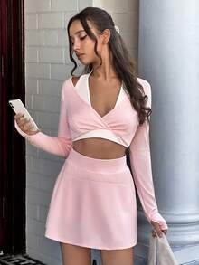 MainGRL Spring Pink Yoga Sports Casual Women's 2 Pieces Set - Pink - View 5