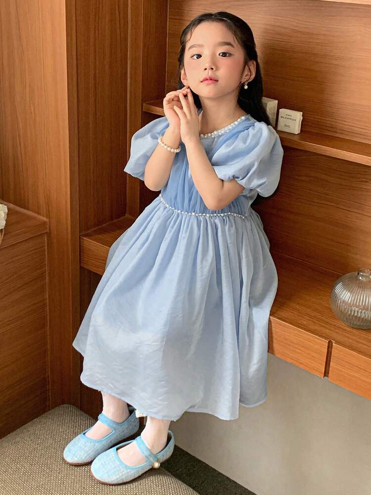 Young Girl' Round Neck Birthday Party Puff Sleeve Korean Style Formal Dress