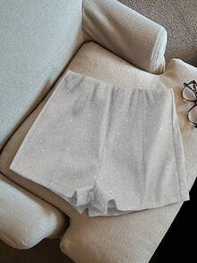 Franclia 时尚优雅闪亮修身羊毛混纺女式短裤 - 淺灰色 - 查看 6